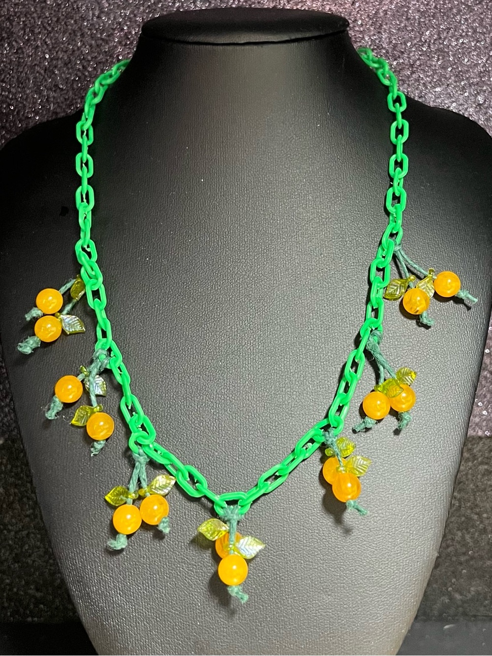 Celluloid Necklace 17 inch Circa 1940 Bakelite Lemons and Leaves